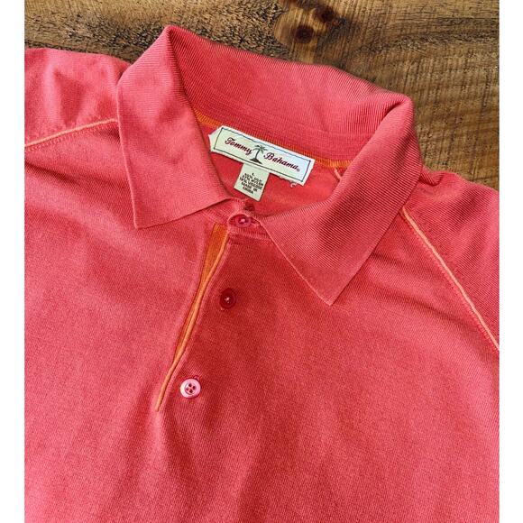 Mens Tommy Bahama Coral Orange Silk Blend Short Sleeve Summer Polo Shirt Large - Picture 1 of 8